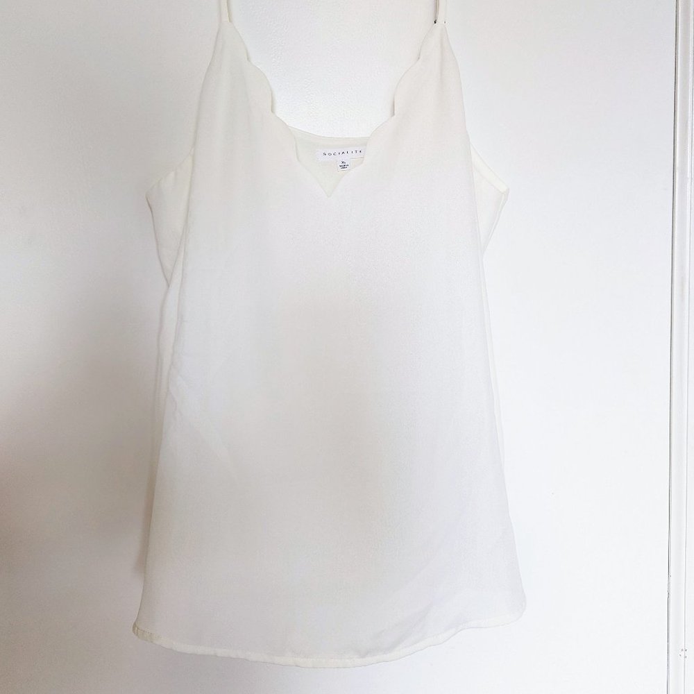 Cream Scallop V-Neck Thin Strap Cami, XL